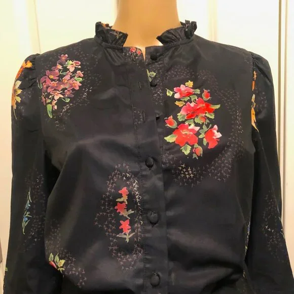 DONNA BELLA Black Floral Motifs Long Sleeve Blouse and Long Skirt Ensemble Sz M - Picture 2 of 7